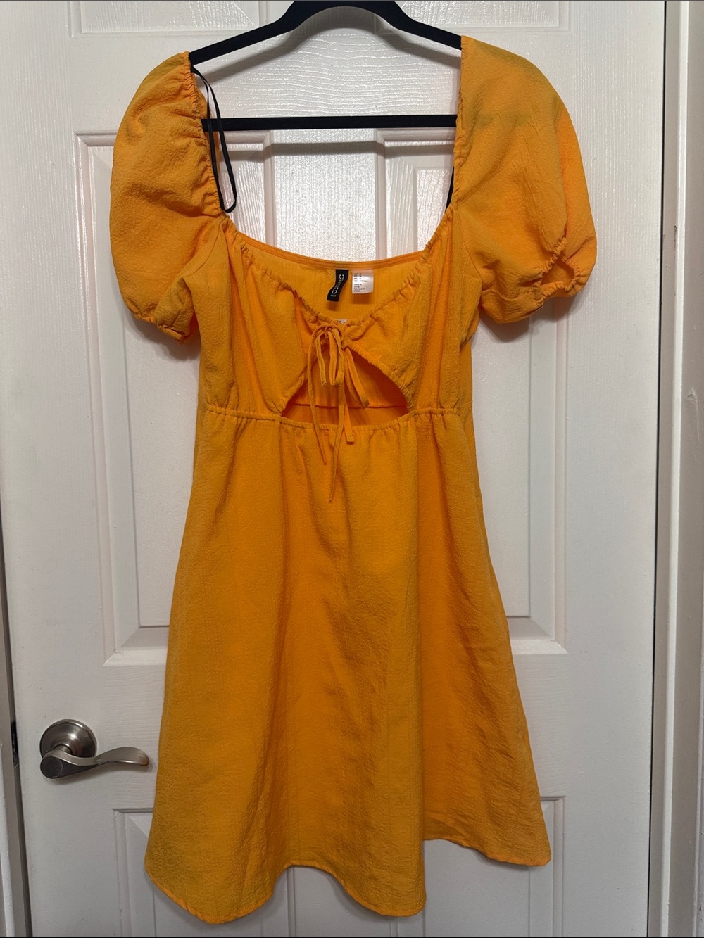 Bright Yellow Puff-Sleeve Girls' Dress with Front Tie